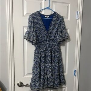 Max Studio Blue and White Flutter Sleeve Sundress
